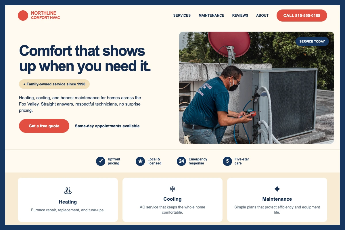 Northline Comfort HVAC: Service Call Response Hub concept